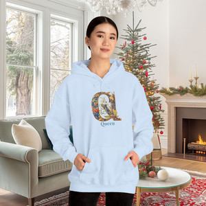 Products: Gildan 18500 L Blue Hooded Sweatshirt Personalized Name Illuminated Floral Let Q