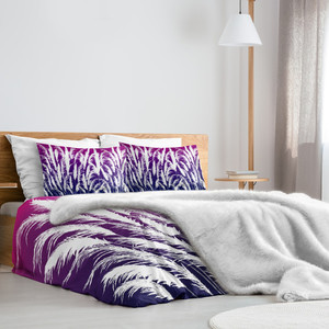 Products: Purple & White King Comforter with Sunset White Pampas Grass Silhouettes Print Georgie & Lexy