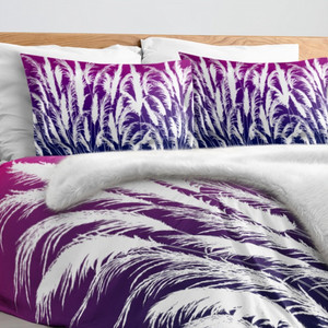 Products: Purple & White King Pillow Sham with Sunset White Pampas Grass Silhouettes Print Georgie & Lexy