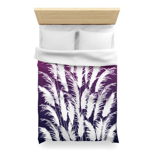 Products: Purple & White XL Twin Duvet Cover with Sunset White Pampas Grass Silhouettes Georgie & Lexy