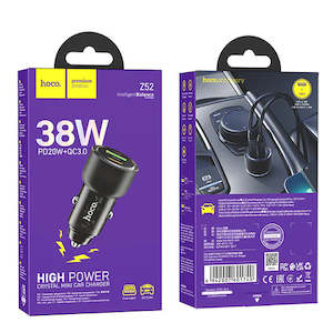 Vape Accessories: hoco- 38W -Z52 -Super Fast Car Charger Dual Output (USB-C PD & USB-A), 38W (Max) Fast Charging, Safe & Reliable
