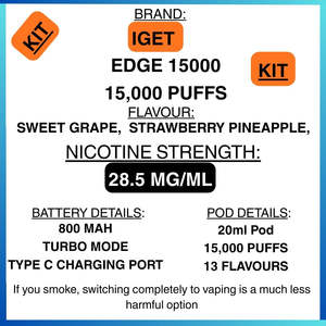 Prefilled Vape Pods: IGET Edge 15000 Vape Kit – Getavape NZ