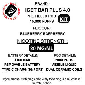 Prefilled Vape Pods: IGET Bar Plus 4.0 (15K) Vape KIT – Pre-filled Pod vape | Getavape NZ
