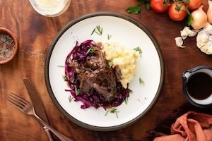 Main Dishes: Slow cooked pulled lamb shank