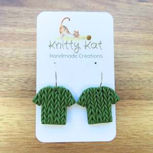 Earrings: Knitty Kat - T-Shirt Hoop Earrings - Green