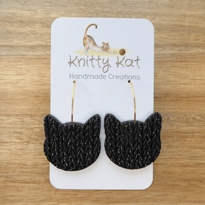 Knitty Kat - Cat Hoop Earrings - Black