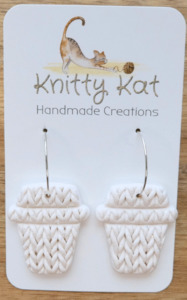Earrings: Knitty Kat - Coffee Cup Hoop Earrings - White