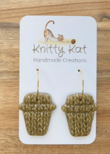 Knitty Kat - Coffee Cup Hoop Earrings - Gold