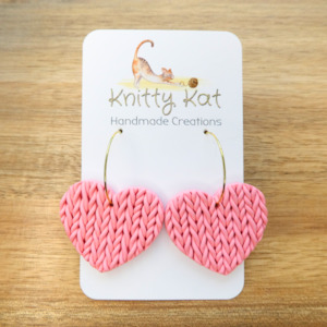 Earrings: Knitty Kat - Big Heart Hoop Earrings - Pale Pink