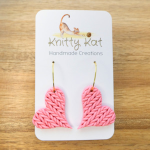 Knitty Kat - Heart Hoop Earrings - Pale Pink