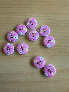 Buttons - Pink Daisy Print - 15mm x 10