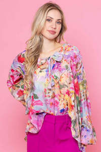 Augustine: Riley Bow Blouse - Colourful Floral