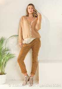 Corduroy Pants With Lurex Stripe - Khaki