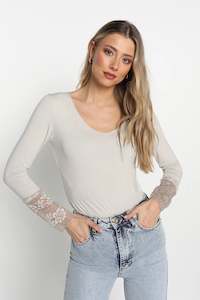 Long Sleeved T With French Lace Trim