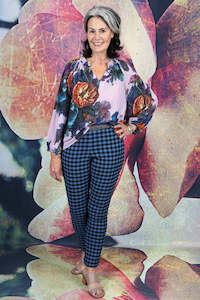 Pants: Vita Olive - Slate Check Pants