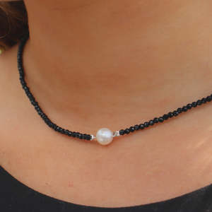 Silver Perle Black Spinel & Fresh Water Pearl Necklace