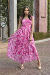 Augustine: Gisele Maxi Dress - Chiffon Floral Pink