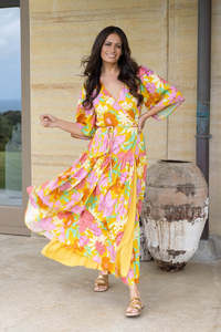New Arrivals: Bonnie Wrap Dress - Mustard Floral