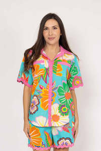 Tina Shirt - Teal Floral