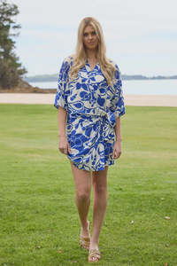Aurora Wrap Mini Dress - Blue Print