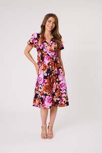 Hazel Mock Crossover Dress - Black