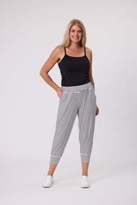 Pants: Kylie Side Pocket Stripe Harem Pant - White/Black