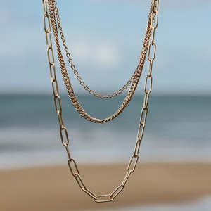 Gifts: Steel Me Multi Layer Chain Necklace - Yellow Gold
