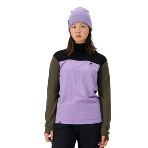 Mons Royale Womens Yotei High Neck LS Logo Lupin / Dark Olive / Black