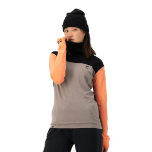 Mons Royale Womens Yotei High Neck LS Logo Punch / Cinder / Black