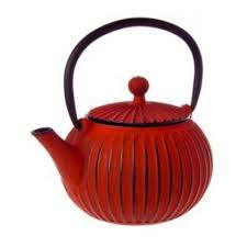 Cast Iron Tea Pots: CAST IRON TEA POT - RIBBED RED