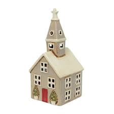 Tea Light Houses: Alsace Tea Light Church Christmas Stone