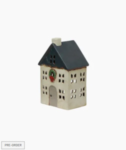 Christmas Tea Light House Blue with Wreath Small