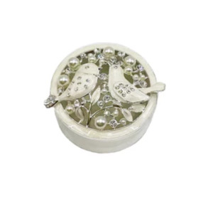 Jewellery Boxes: Round Trinket Box with Birds & Pearls