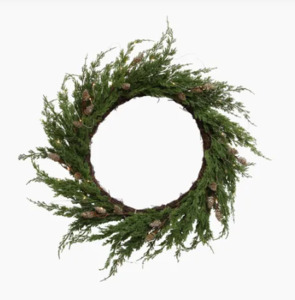 Christmas: Cedar & Pinecone Wreath with Lights