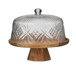 Aleah Glass/Wood Footed Cake Dome