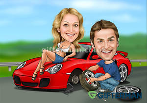 Products: Tyre Change Couple Caricature