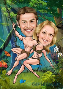 Products: Tarzan and Jane Superhero Caricature