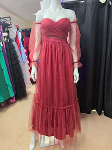 Dresses Under 200 00: DPB0301 Burgundy Mesh Glitter Dress