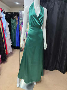 DPB0150 Green Satin Open Back Dress