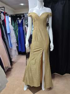 Dresses In New: DPB0222 Gold Off Shoulder Glitter Dress