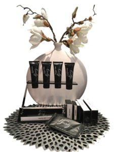 Stylish Black Gloss Acrylic Amenity Stand - Amenities not included