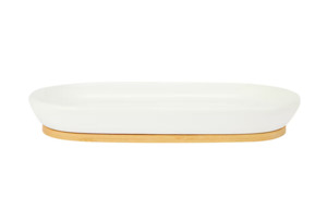 White Amenity Tray with Wooden Bamboo Base