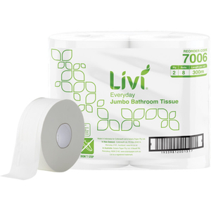 Products: Livi Everyday Jumbo Roll Toilet Tissue 2 Ply 300m (8/PKT)