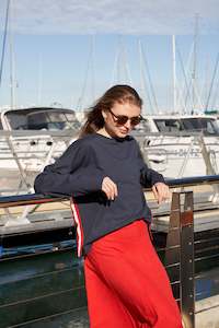 Top: Raw Edge Sweater - Navy