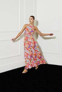 Fate Becker: Midsummer Halter Maxi Dress - Sunset Palm
