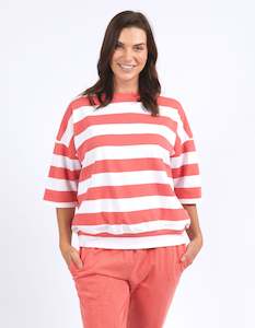 Basics: Mazie Block Stripe Sweat - Watermelon Crush & White Stripe