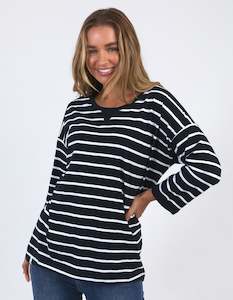 Basics: Annie 3/4 Slv Tee - Navy/White Stripe