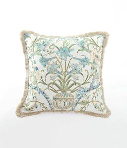 M M Linen: Augusta Cushion - Blue/Green/Taupe