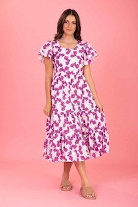 Dress: Leo Midi Dress - Cerise Floral