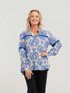 Claudia Blouse - Blue Damask